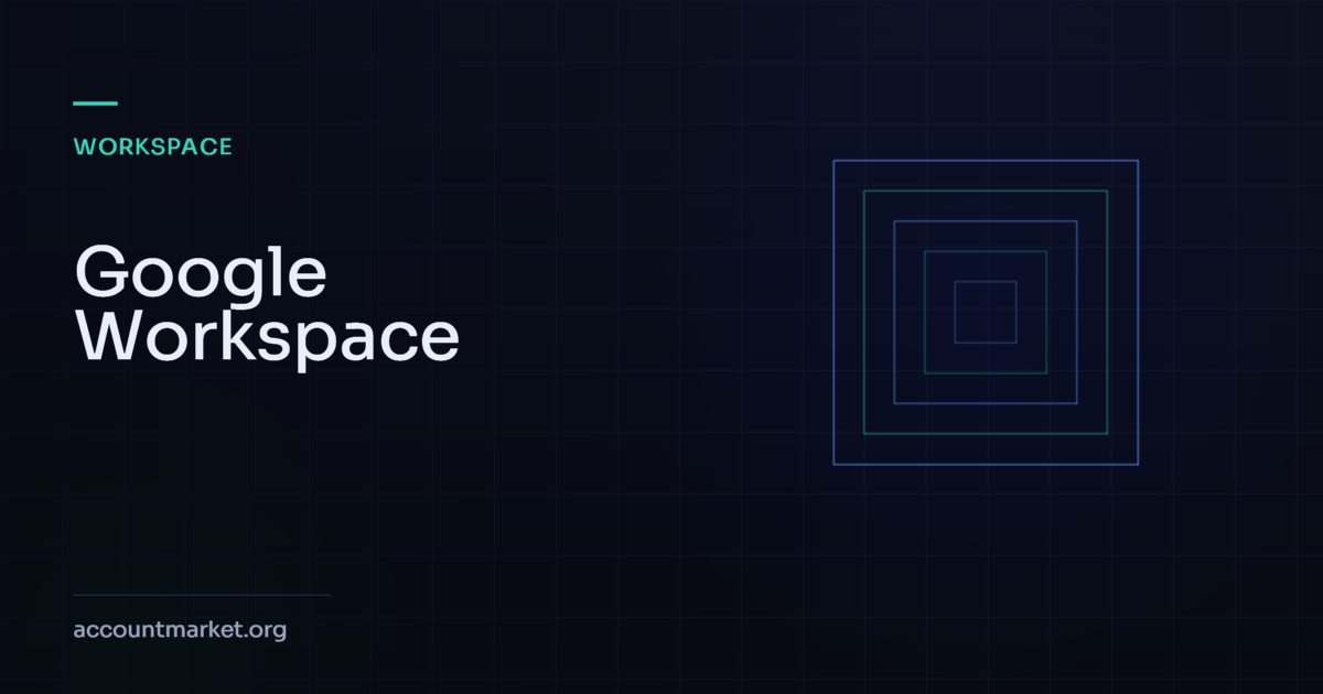 Buy Google Workspace account plans, shown as a nested square motif in blue and green